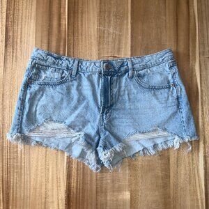 Widl Fable Womens Blue Denim Distressed Low-Rise Cut-Off Shorts Size 12